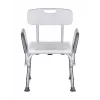 Priekabinis dušo kėdė ActionMed KP300AM su atlošu ir porankiais, polipropilenas, reguliuojamas aukštis 43–56 cm, sėdynė 40×33 cm, maks. svoris 110 kg
