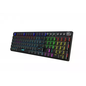 Klaviatūra IBOX AURORA K-6 – Pilno dydžio QWERTY, RF belaidė + Bluetooth, RGB apšvietimas, Mechaniniai žemo profilio klavišai, Juoda