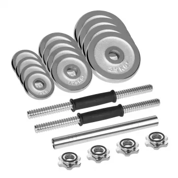 Reguliuojami hanteliai Rebel Chrome 20 kg su dėklu ir štangos strypais (2) — plokštelės 2,5 kg, 1,25 kg, 0,5 kg