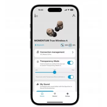 SENNHEISER Momentum MTW4 belaidės Bluetooth ausinės su triukšmo slopinimu sportui - balta ir sidabrinė