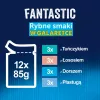 Šlapias kačių maistas Purina Nestlé FELIX Fantastic žuvies skoniai – tunas, lašiša, menkė, plekšnė, 12×85 g paketėliai
