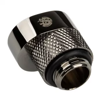 Adapteris BitsPower X-Cross G1/4 colio išorinis į G1/4 colio vidinį, 5 mm poslinkis, blizgus juodas