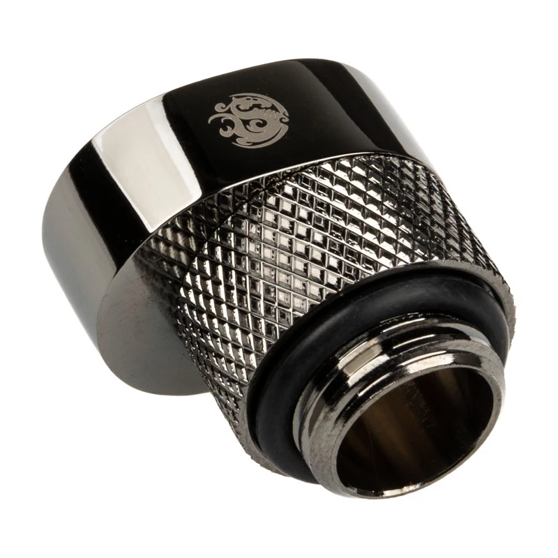 Adapteris BitsPower X-Cross G1/4 colio išorinis į G1/4 colio vidinį, 5 mm poslinkis, blizgus juodas