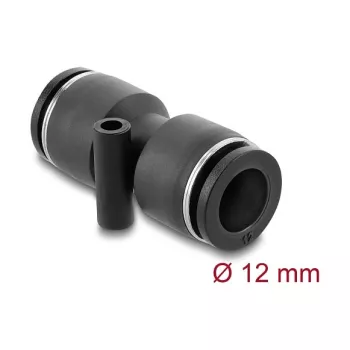 Pneumatinė jungtis DELOCK 12 mm tiesi su tvirtinimo anga, metalo/plastiko korpusas, moteriškas sriegis, ilgis 49 mm