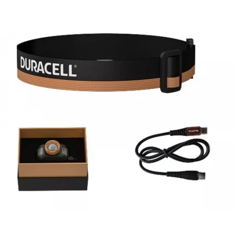 Priekinė lemputė Duracell DH1500R – juoda/oranžinė, įkraunama, laisvų rankų apšvietimas