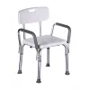 Priekabinis dušo kėdė ActionMed KP300AM su atlošu ir porankiais, polipropilenas, reguliuojamas aukštis 43–56 cm, sėdynė 40×33 cm, maks. svoris 110 kg