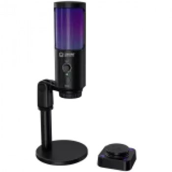 LORGAR SMP40, RGB mikrofonas su išoriniu nutildymo mygtuku ir metaliniu stovu, juodas