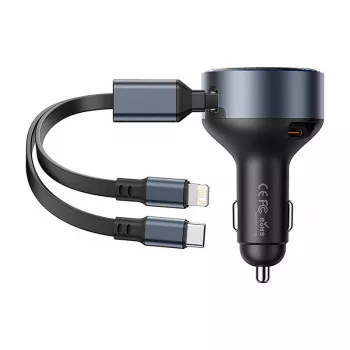 Automobilinis kroviklis Vention FFOB0 30W su USB‑C į Lightning laidu, 30 W išėjimas iPhone įkrovimui