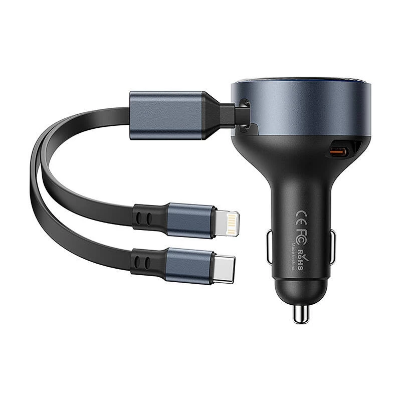 Automobilinis kroviklis Vention FFOB0 30W su USB‑C į Lightning laidu, 30 W išėjimas iPhone įkrovimui