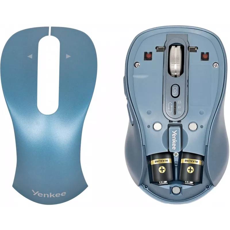Belaidė pelė YENKEE YMS2010BE dviejų režimų ergonomiška, 2,4 GHz USB imtuvas + Bluetooth 5.1, 4 lygių DPI 1000–3200, 6 mygtukų