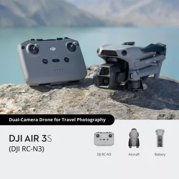 Kvadrakopteris DJI Air 3s RC-N3 – 50 MP kamera, 4K (3840×2160), 4 rotoriai, maks. greitis 27 m/s, nuotolis 32000 m, 4276 mAh baterija, pilka