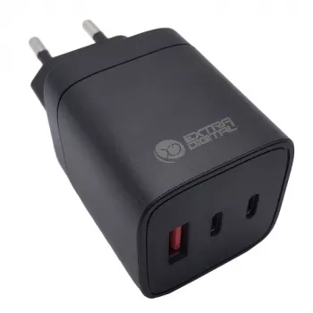 Įkroviklis EXTRA DIGITAL GaN 2x USB Type-C, USB Type-A: 65W, PPS