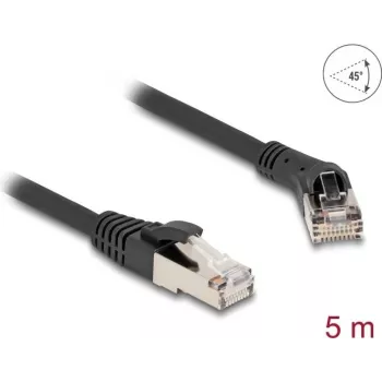 Tinklo kabelis DeLOCK RJ45 Cat.8.1 S/FTP 45° kampu lenktas į tiesų 5 m juodas