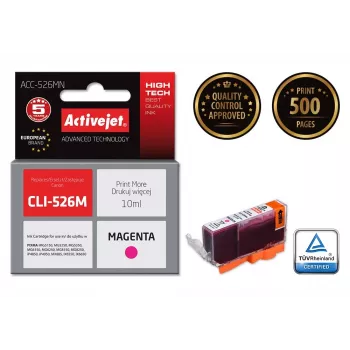 Kasetė ActiveJet ACC-526MN suderinama su Canon, rausvai raudona, dažų pagrindu, 10 ml, didelės išeigos (XL), vienetinė pakuotė
