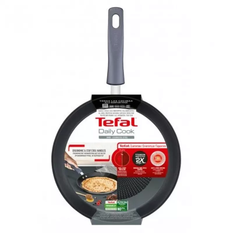 Blyninė keptuvė Tefal Daily Cook G7313855, 25 cm, nelipni, nerūdijančio plieno pagrindas, bakelitinė rankena, Thermo-Signal