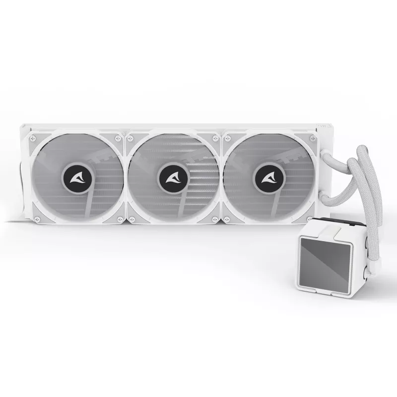 All-in-One CPU skysčio aušintuvas Sharkoon S100 ARGB baltas — 360 mm radiatorius, Infinity-Mirror efektas