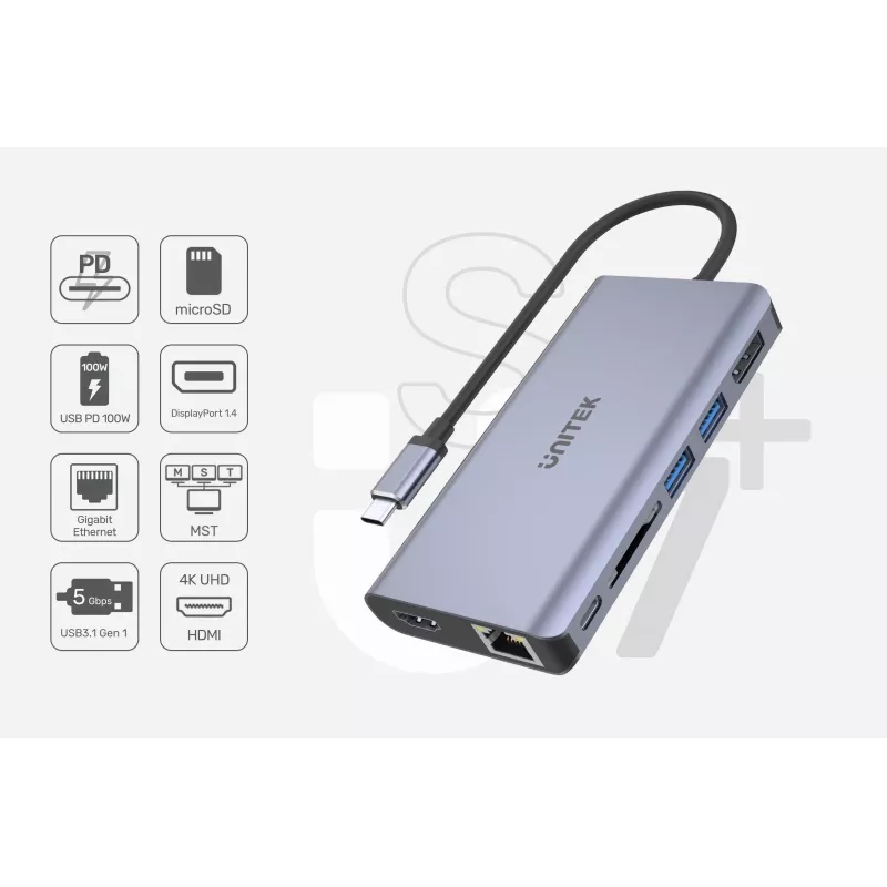 USB-C stotelė UNITEK uHUB S7 pilka