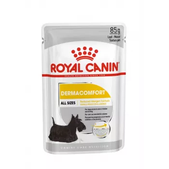Šlapias šunų ėdalas Royal Canin Dermacomfort Adult 85 g pakelis – jautriai odai, paukštienos skonis, 78% drėgmės