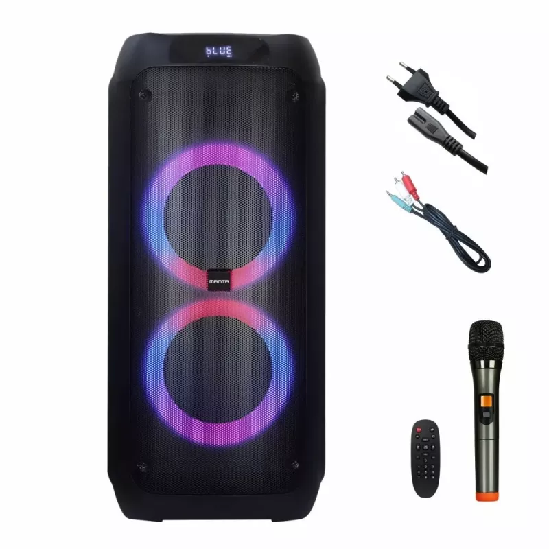 Nešiojamas garsiakalbis MANTA ATTIS SPK0802 120W, Bluetooth, laidinis įėjimas, įkraunamas, FM, LED lemputės