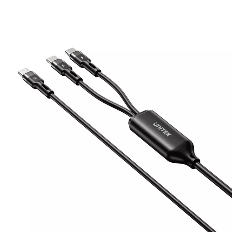 USB-C 2-in-1 laidas Unitek C14146ABK01 1,8 m, USB-C į USB-C, 100 W PD, juodas