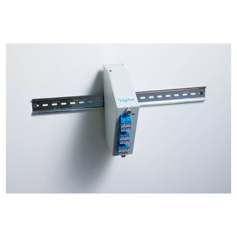 DIN bėgelio optinio pluošto skirstytuvas DIGITUS DN-96893 — kampuotas, 6 SC DX / LC Quad, aliuminis, pilkas