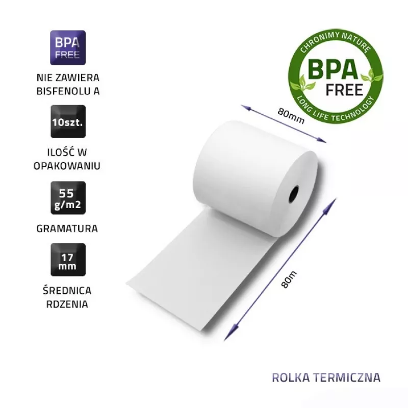 Qoltec 51892 Terminis popieriaus rulonas 80 x 80 | 55g/m2 | 10 vnt. | be BPA