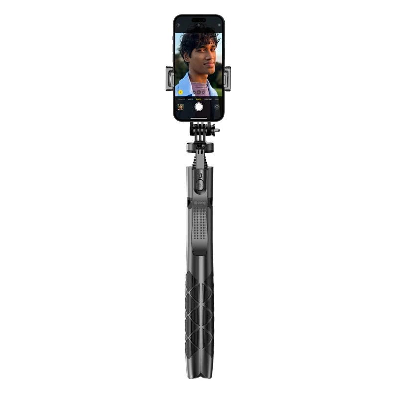 Tripod lazdelė asmenukėms Crong CRGSGU1BLK aliuminė su Bluetooth nuotolinio valdymo pultu, sulankstomomis kojelėmis ir telefono laikikliu