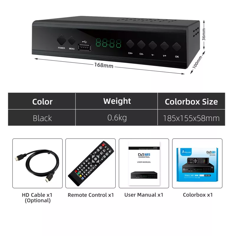 Extralink Home Tuner DVB-T2 skaitmeninės televizijos dekoderis H.265 HEVC FULL HD USB HDMI su nuotolinio valdymo pulteliu