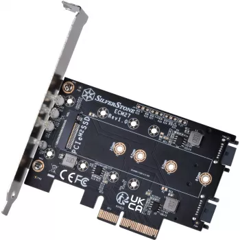 Silverstone SST-ECM27 M.2/SATA adapterio kortelė, PCIe 4.0, 1x M-Key, 2x SATA 6G - Low Profile