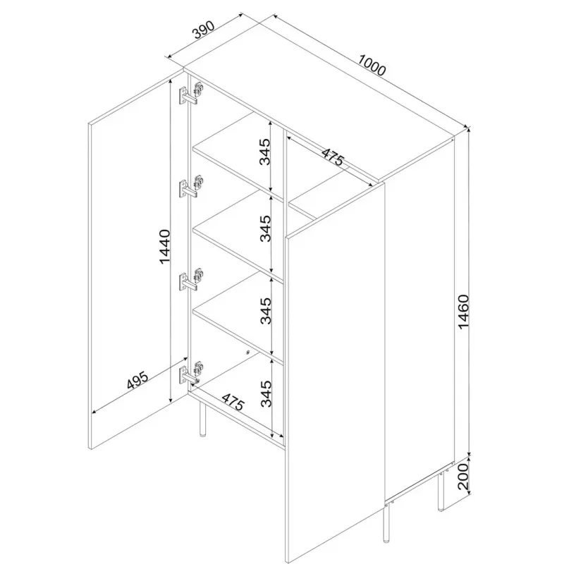 Laikymo spinta Cama Meble PALAZZO BIS 100x39x166 matinė juoda, ant grindų, prie sienos