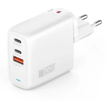 4smarts GaN Flex Universal baltas sieninis įkroviklis 65W 2xUSB-C + 1xUSB-A