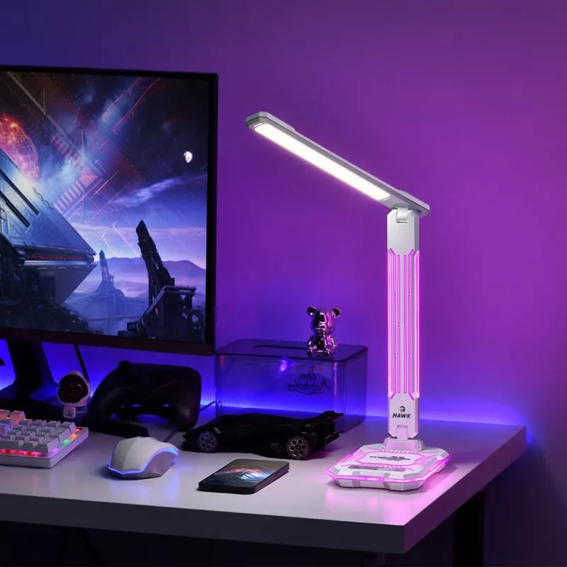 Stalinė lempa Hawk HW-LAMP04 balta LED reguliuojama, balta spalva, reguliuojama galvutė ir rankena