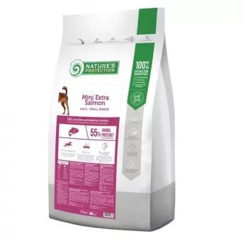 Sausas šunų ėdalas nature’s protection Mini Extra Salmon 7.5 kg – suaugusiems mažų veislių šunims, 25% baltymų, 13% riebalų