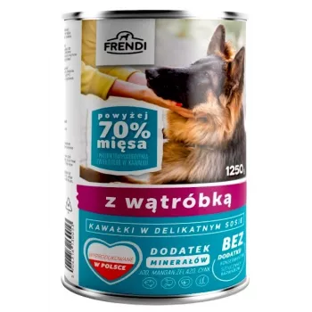 Šlapias šunų ėdalas Frendi — kepenėlių gabaliukai švelniame padaže, 1,25 kg pakelis