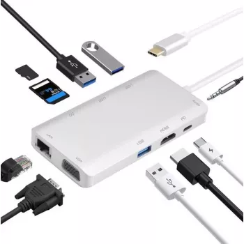 Docking stotelė helos 304265 USB 3.1 Type-C su HDMI, VGA, USB ir LAN