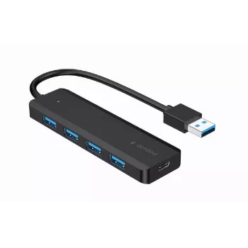 USB šakotuvas Gembird 4 prievadų USB 3.1 (Gen 1) — 4 prievadai, USB 3.2 Gen 1 Type-A, 5V/2,1A, 109×30×10 mm, juodas