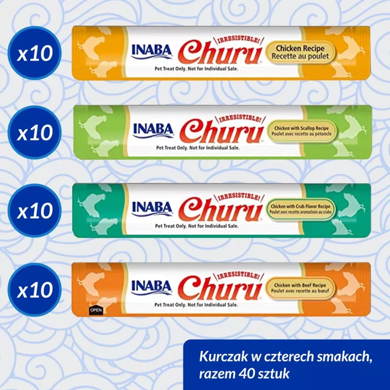Katės skanėstai INABA Churu Variety Box — vištienos pastos skanėstai, 40 × 14 g, be grūdų, be glitimo ir be sojos