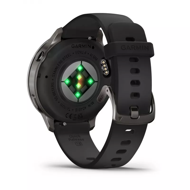 Garmin Venu 4 3,05 cm (1,2 colio) AMOLED 41 mm skaitmeninis 390 x 390 pikselių jutiklinis ekranas Juodas Wi-Fi GPS (palydovas)