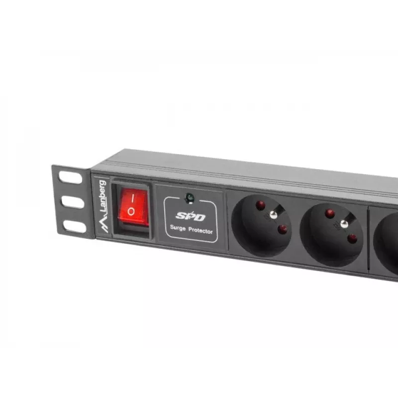 LANBERG PDU-04E04I-0200-BK maitinimo skirstytuvas 4× C13, 16 A, 220–250 V, 2 m laidas, 1U horizontalus, juodas