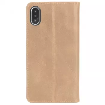 Krusell Sunne 4 Card FolioWallet dėklas iPhone XS Max, smėlio spalvos, natūrali oda