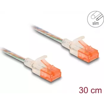 DeLOCK RJ45 Cat.6A U/UTP tinklo kabelis, plonas, 0,3 m, permatomas