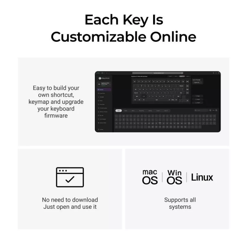 Mechaninė klaviatūra Keychron V1 Ultra 8K — 75% formata, QWERTY, Bluetooth, RGB, Juoda