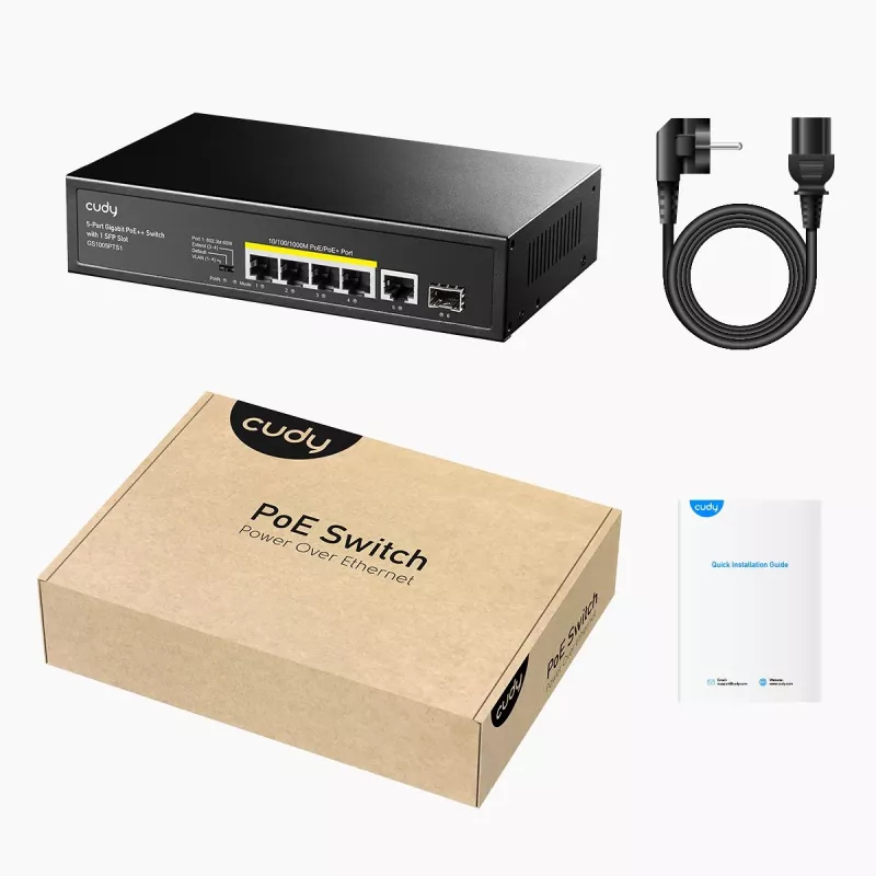 Cudy GS1005PTS1 tinklo jungiklis Gigabit Ethernet (10/100/1000) su Power over Ethernet (PoE), juodas