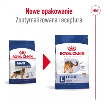 Sausas šunų ėdalas Royal Canin Maxi Adult 15 kg – vištiena, 26% baltymų, 17% riebalų, virškinimo palaikymas