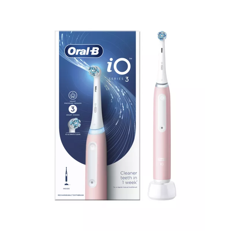 Oral-B iO3 serijos įkraunamas elektrinis dantų šepetėlis, suaugusiems, 1 antgalis, 3 režimai, Blush Pink