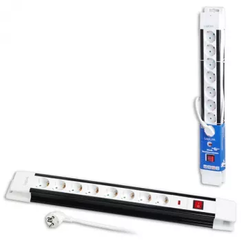 Prailginimo laidas LogiLink LPS207 3m 8 lizdų juoda/balta
