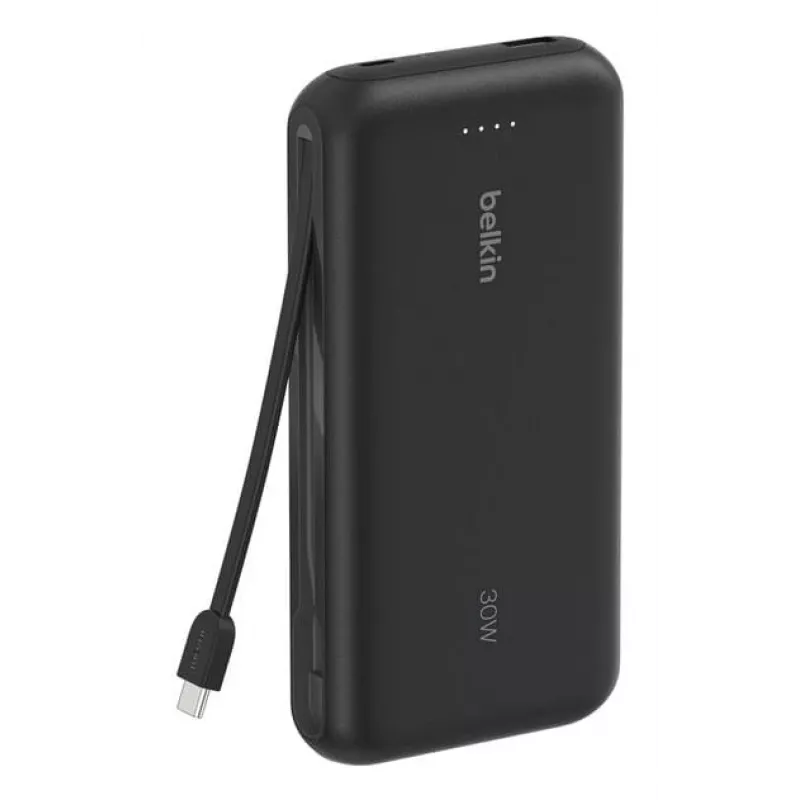 Belkin BPB024HQBK nešiojamas 10 000 mAh powerbankas su integruotu USB-C laidu, 20 W