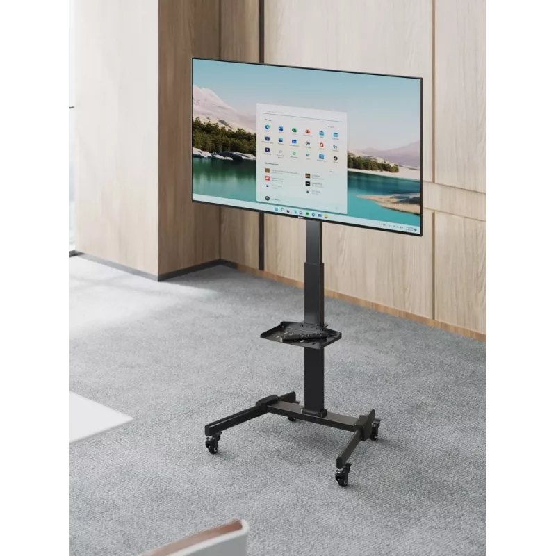 TV stovas GEMBIRD TVS-55T-01 32–55 coliams, plieninis, reguliuojamas aukštis, VESA 100x100–400x400, pakreipimas, ratukai, max 35 kg