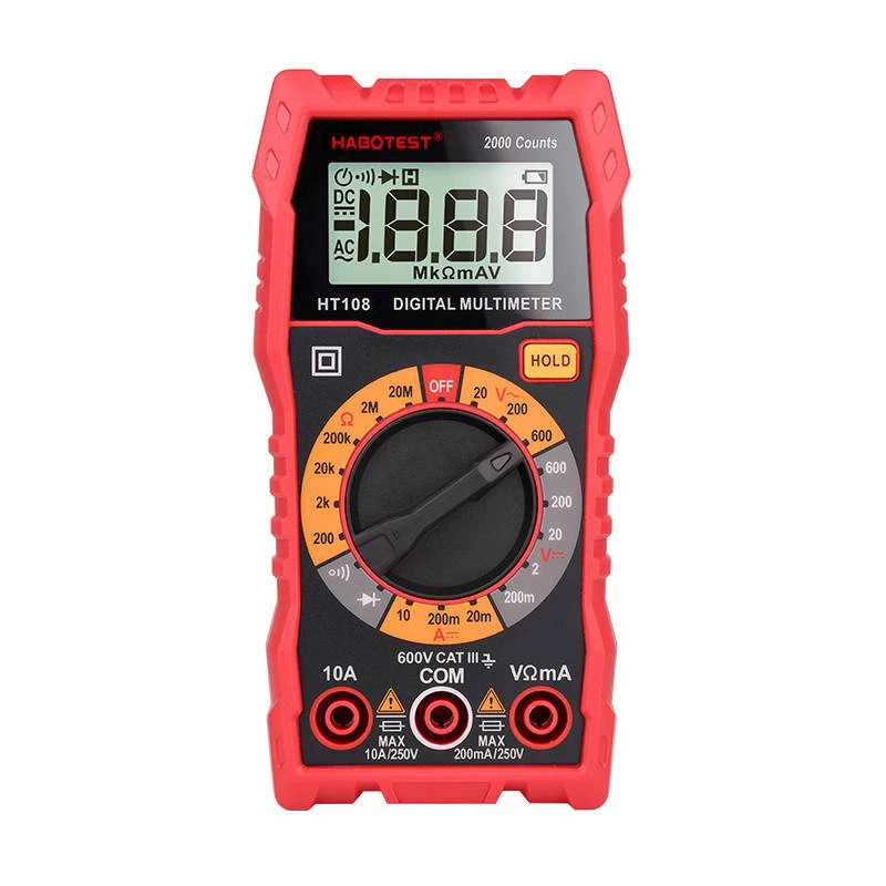 Multimetras Habotest HT108L – nuolatinė įtampa iki 600V, kintamoji iki 600V, 10A diapazonas