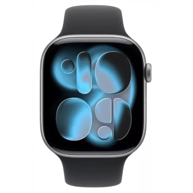 Apple Watch Series 11 GPS 46mm Erdvės pilkos spalvos aliuminio korpusas su juodu sportiniu dirželiu - M/L